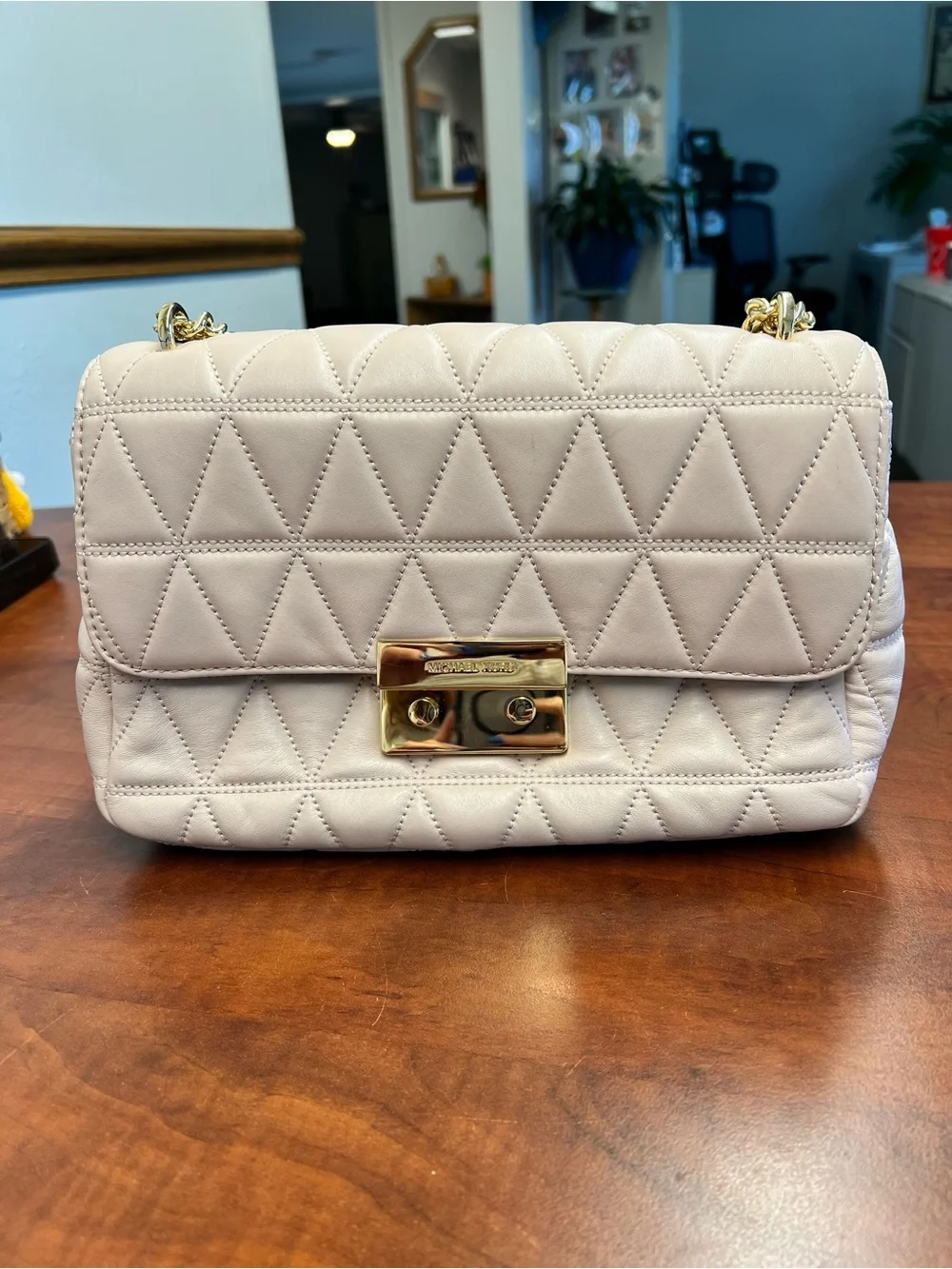 Michael Kors Quilted Sloan  Crossbody Bag in Pale Pink with Gold Hardware
